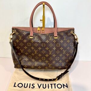 Louis Vuitton Pallas MM W Logo Monogram Bois De Rose Leather & Shoulder Strap